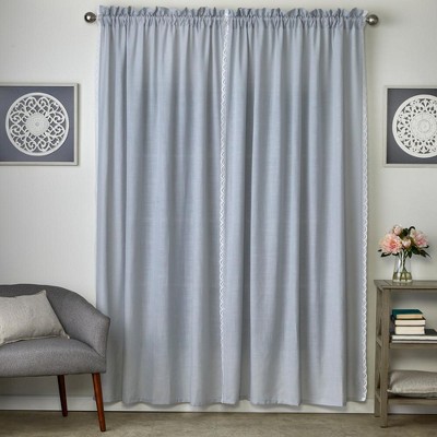 Silver Sheer Lace Detail Rod Pocket Window Curtain Panels, 84" Length
