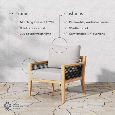 Freya Bohemian Acacia Wood Outdoor Armchair with Cushions