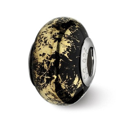 Black Bow Jewelry Black w/Gold Foil Ceramic & Sterling Silver Bead Charm, 14mm