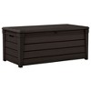 Keter Brightwood 120 Gallon All Weather Weatherproof Resin Outdoor Backyard Patio Porch Garden Deck Storage Bench with Easy Lift, Brown (2 Pack) - 2 of 4