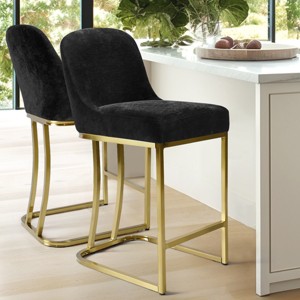 27.5" Counter Height Stools with Barrel Back and Arms,Modern Bar Stools Set of 2, Upholstered Seat Linen Kitchen Island Chair-Maison Boucle - 1 of 4