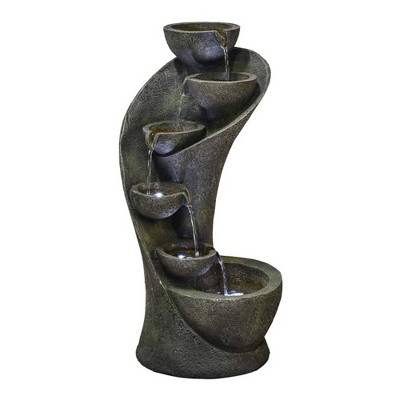 23.6" Outdoor Water Fountain with 6 Bowls Curved Design - Gray - Watnature