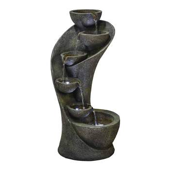 23.6" Outdoor Water Fountain with 6 Bowls Curved Design Gray - Watnature