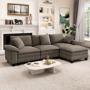 Captiva Designs 124-Inch Cloud Modular 4PC L-Shaped Sectional Sofa, Comfy Couch with Movable Ottoman and Plush Cushions, Corduroy & Chenille - 1 of 4