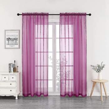 Kate Aurora 2 Piece Purple Colored Rod Pocket Sheer Voile Window Curtains