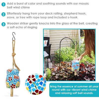 Spring Flowers Mosaic Glass Wind Chime Bell with Iron Hook