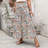 Coolmee Plus Size Women's Boho Floral Print Long Skirt Shirring Pleated Skirts High Waisted A Line Midi Skirts - 3 of 4