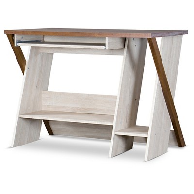 Rhombus Writing Desk - Baxton Studio: Scandinavian Style, Open Storage Shelf, Wood Composite