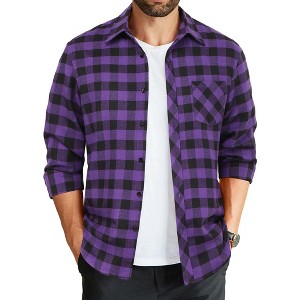 COOFANDY Men' s Flannel Plaid Shirts Long Sleeve Button Down