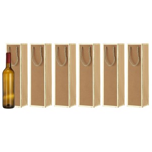 Unique Bargains Thick Kraft Paper Gold Edge Wine Gift Bags 13.7" x 3.7" x 3.5" 6 Pcs - 1 of 4