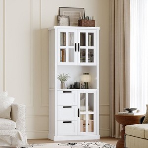 FUFU&GAGA Minimalist Tall Display Cabinet with Glass Doors,Show Cabinet with Drawers,Multi-Function Bookshelf,for Living Room & Study Organization - 1 of 4