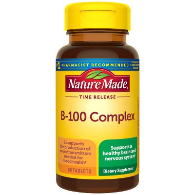Nature Made Time Release Vitamin B-100 High Potency B Complex, Dietary Supplement for Nervous System Function Support, 60 Tablets for a 60 Day Supply.
