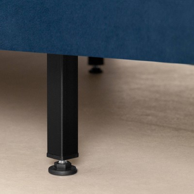 Queen Blue Velvet Upholstered Platform Bed with Tufted Headboard