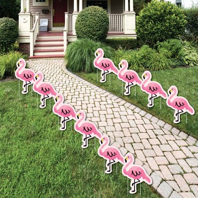 Pink Flamingo - Lawn Decorations - Tropical Summer Outdoor Yard Party Decorations - 10 Piece
