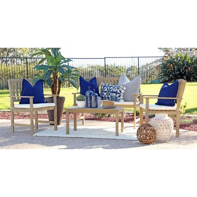 Zen 4pc Outdoor Wood Chat Set with Cushions - Natural - Coaster