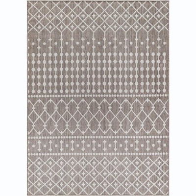 Mark & Day St Mary 6'7"x9' Rectangle Woven Indoor and Outdoor Area Rugs Dark Brown/Off-White: Geometric, Stain-Resistant, Patio