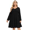 Women's Plus Size Fall Dress Long Sleeve Casual Babydoll Shift Tiered Flowy Midi Dresses - 2 of 4