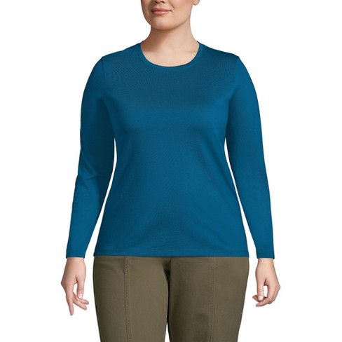 Lands' End Women's Plus Size Relaxed Supima Cotton Long Sleeve Crew ...
