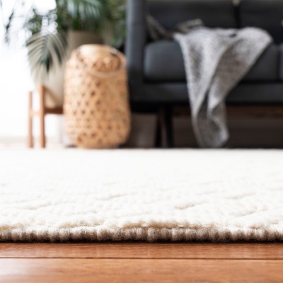 Ivory Handwoven Wool and Cotton Rectangular Area Rug, 3' x 5'