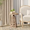 JIONJOY Carved Floral Accent Table - Rustic Round End Table with Distressed Wood Finish - Boho Farmhouse Side Table - 2 of 4