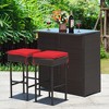 Costway 3PCS Patio Rattan Wicker Bar Table Stools Dining Set Cushioned Chairs Garden Red - 2 of 4