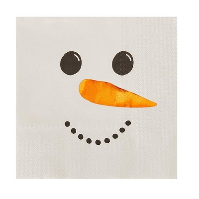 Juvale 50-Pack White Snowman Disposable Paper Cocktail Napkins, Christmas Holiday Party Supplies