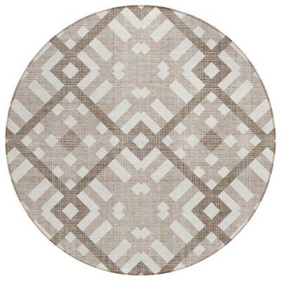 Taupe Brown And Ivory Geometric Washable Indoor Outdoor Area Rug