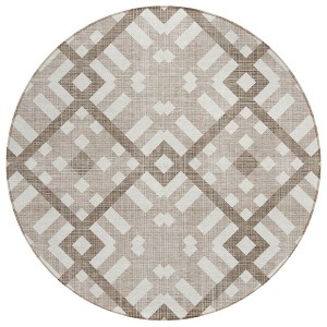 Taupe Brown And Ivory Geometric Washable Indoor Outdoor Area Rug - 1 of 4