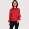 Anna-Kaci Women's Sheer Yoke Long Sleeve Blouse with Ruffle Neckline and Cinched Waist Detail - 2 of 4