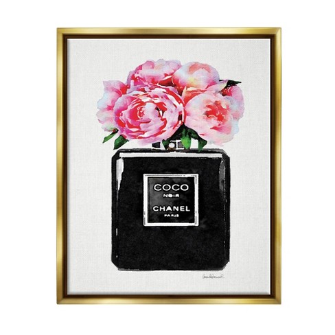 Stupell Industries Glam Perfume Bottle Flower Black Peony Pink Gold Floater  Framed Canvas Wall Art, 16 X 20 : Target