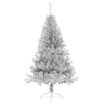 vidaXL Artificial Half Christmas Tree White PVC, Steel 59.1 in high - Silver 6 x 4 ft