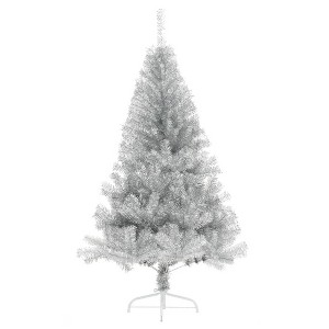 vidaXL Artificial Half Christmas Tree White PVC, Steel 59.1 in high - Silver 6 x 4 ft - 1 of 4