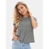 EXLURA Womens Summer Cute Crop Tops Short Sleeve Pleated T-shirts Crewneck Blouse - 2 of 4