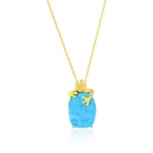 Caribbean Treasures Sterling Silver, Oval Larimar & CZ Frog Necklace - Gold Plated - Blue - 16+2 Inch - 1 of 2