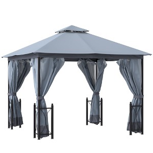 13x11 Gazebo with Sides, with Curtains, Removable Netting, Double Vented Roof, 8 Drainage holes, Aluminum Frame and Hooks, for Garden, Patio - 1 of 4