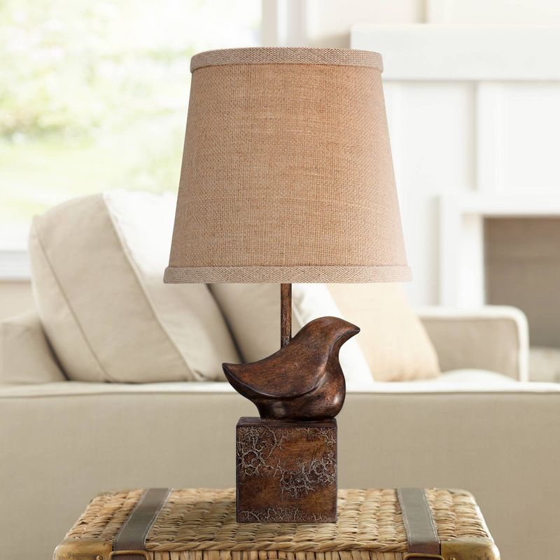 360 Lighting Rustic Farmhouse Accent Table Lamp 15 1/2" High Crackle Bronze Brown Natural Burlap Drum Shade for Bedroom House Bedside Nightstand Home, 2 of 7