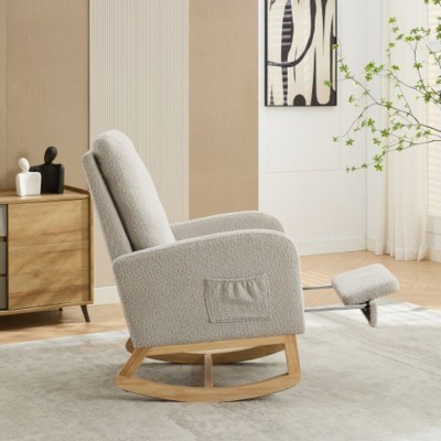 WhizMax Gliding Rocking Chair With Retractable Footrest & High Back, Upholstered Lounge Armchair With Side Pocket For Living Room Bedroom