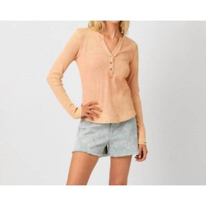 Women's Washed Thermal Henley Top - mystree - 1 of 2