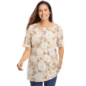 Woman Within Plus Size Printed Perfect Square-Neck Tee - 1 of 3