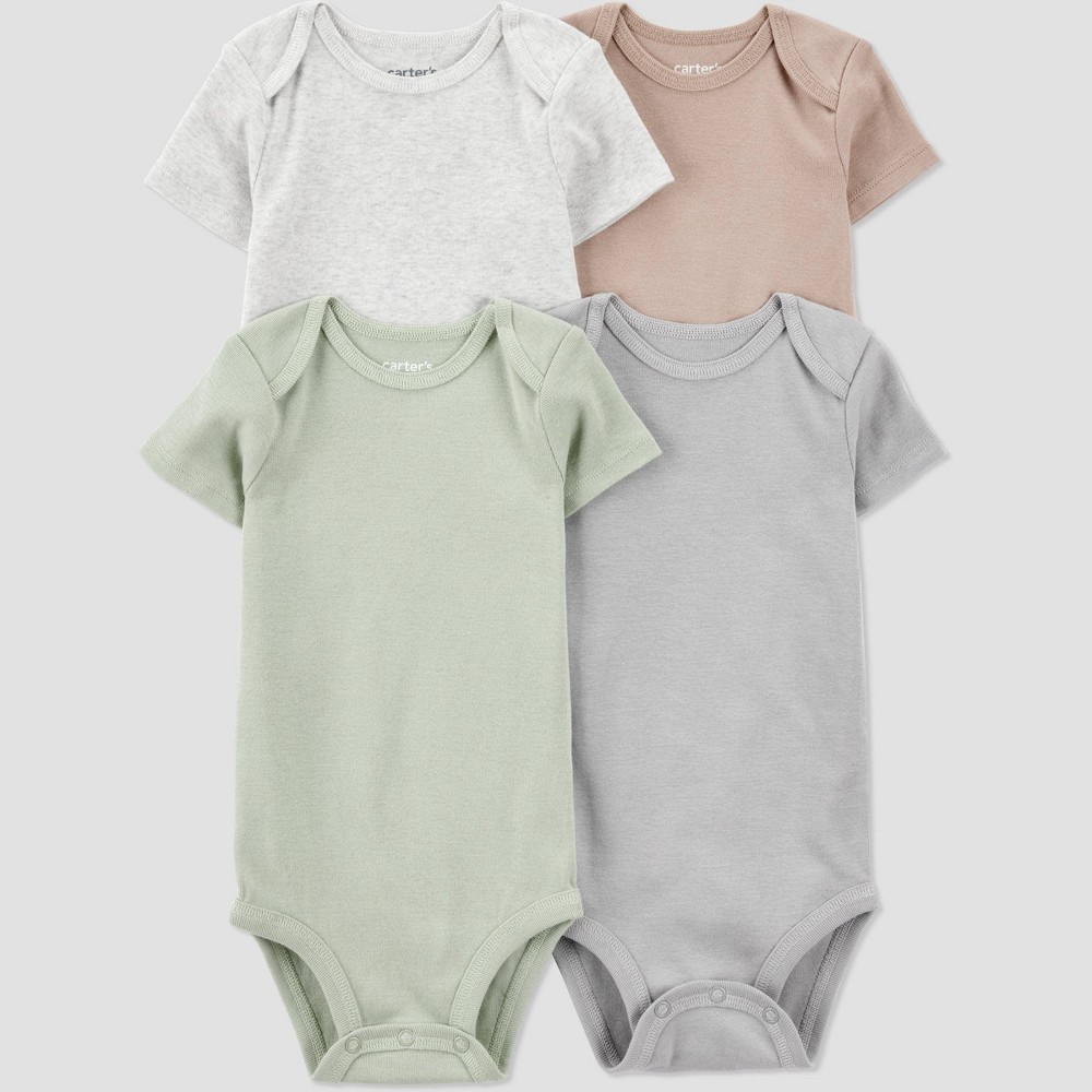 Carter's Just One You®️ Baby 4pk Short Sleeve Solid Bodysuit - 9M: Crew Neck, Snap Closure
