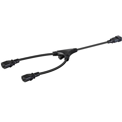 Monoprice Heavy Duty Splitter Power Cord - 2 Feet - Black | IEC 60320 C20 to 2x IEC 60320 C13, 14AWG, 15A, SJTW, 100-250V