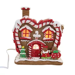Christmas 7.5" Gingerbread Christmas House Electric Tree Snow Candy  -  Decorative Figurines
