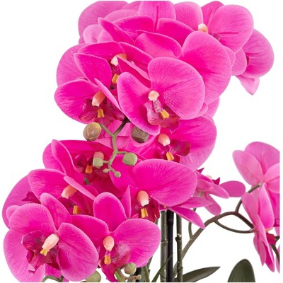 Elegant Real Touch 16" Pink Orchid in White Ceramic Pot