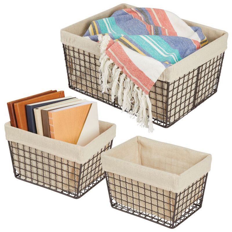 mDesign Metal Household Storage Basket with Fabric Liner, Set of 3, 1 of 9