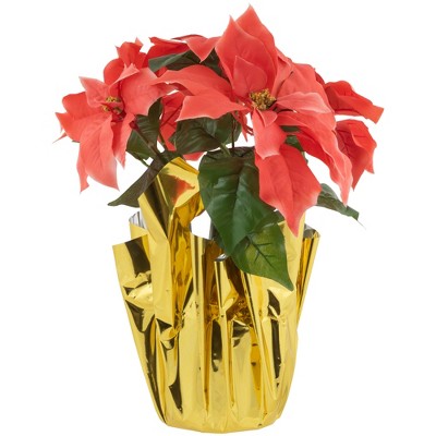 Northlight 16 Red Artificial Christmas Poinsettia Arrangement with Gold Wrapped Pot