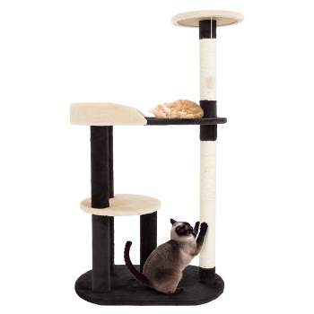 3-Tier Cat Tower - Indoor Feline Furniture with 2 Napping Perches, 2 Sisal Rope Scratching Posts, Peek Hole, and Fun Hanging Toy by PETMAKER (Black)