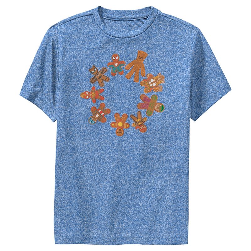 Boy's Marvel Christmas Gingerbread Cookie Circle Performance Tee, 1 of 5