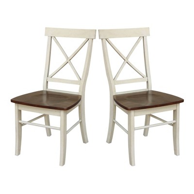 Antiqued Almond and Espresso Cross Back Wood Dining Chair