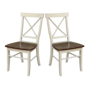 Set of 2 X Back Chairs with Solid Wood Seats Antiqued Almond/Espresso - International Concepts: Hardwood High Back Dining Furniture - 1 of 4