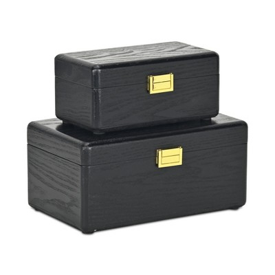 Cheung's Sable Set of 2 Boxes with Gold Handles - Black
